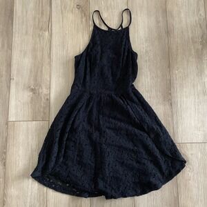 Abercrombie & Fitch Black Mini Dress Eyelet Strappy Lined Women's Size Small S